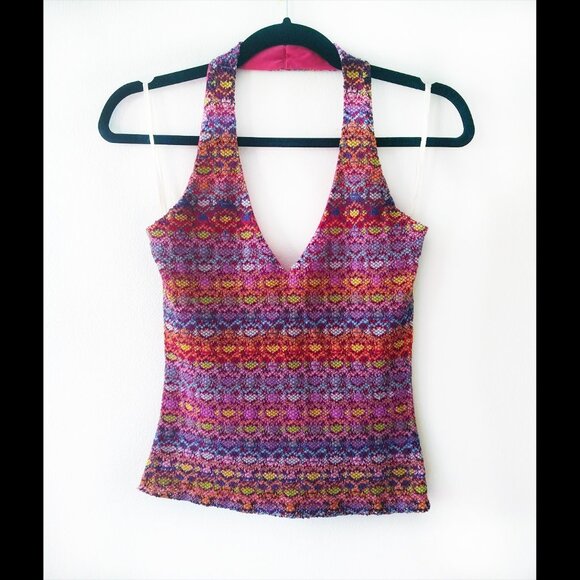 Vintage 90's Multicolour Halter with Cool Pattern, Women's Small - Picture 1 of 4